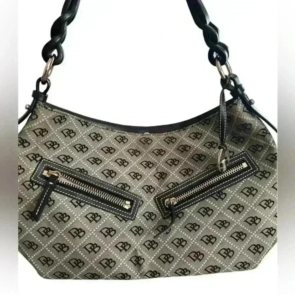 Dooney & Bourke Black Leather  Monogram Jacquard Should Bag Handbag